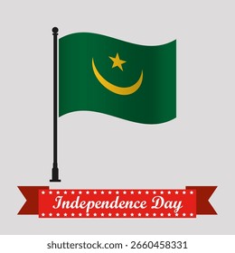Flat Mauritania Independence Day With Waving Flag