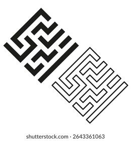 Flat maze symbol. Vector linear path. Black white shape. Abstract labyrinth figure.