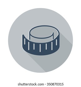 Flat Measuring Tape icon with long shadow on grey circle