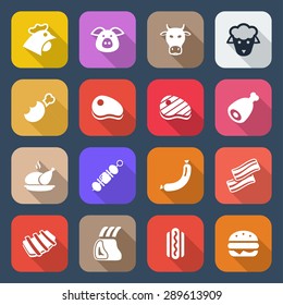 flat meat icons set isolated, colorful with shadow