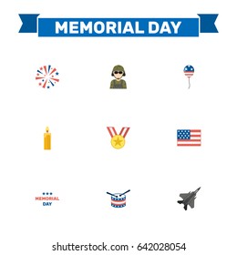 Flat Medallion, Decoration, Firecracker And Other Vector Elements. Set Of History Flat Symbols Also Includes Soldier, Day, Military Objects.