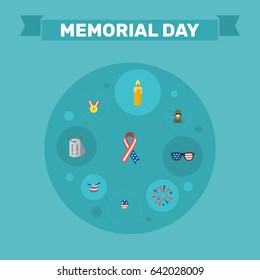 Flat Medallion, Spectacles, Decoration And Other Vector Elements. Set Of Day Flat Symbols Also Includes American, Awareness, Army Objects.
