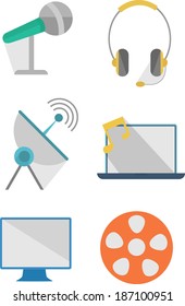 flat media and communication icon set for web and mobile applications