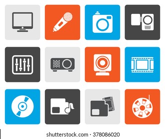Flat Media equipment icons - vector icon set