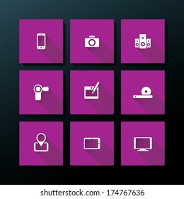 Flat media icon set - vector illustration