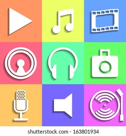 Flat Media Icons Collection. Vector