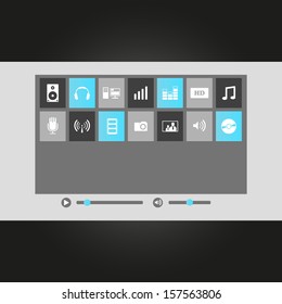 Flat Media icons with video player 