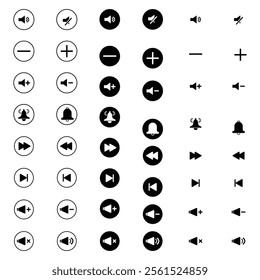 Flat Media Player Button Pack Vector, Includes Playback Controls, Volume Adjustments.