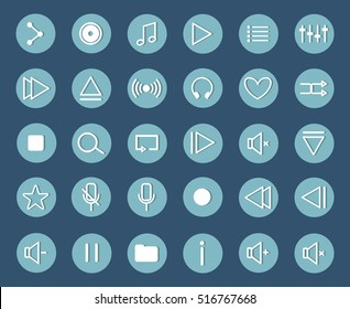 Flat Media Player Icons Set. 8 eps
