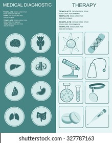 Flat medical background. First aid and diagnostic. Medical research and therapy.