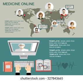  Flat medical background. First aid. Online medicine. Health care and protection, Pharmacy. Vector illustration.