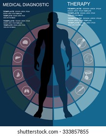 Flat medical background. First aid and diagnostic. Medical research and therapy.