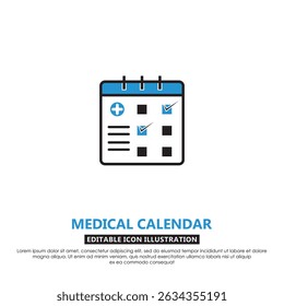 Flat medical calendar icon representing health check schedules or doctor appointments. Perfect for healthcare and clinic UI designs