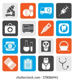 Flat medical, hospital and health care icons - vector icon set