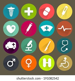 Flat medical icons set