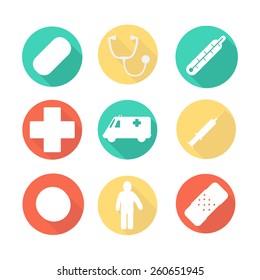 Flat medical icons white