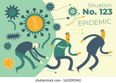 Flat medical illustration on the theme of the epidemic: healthy people run away from the patient so as not to get infected. Fear of an epidemic.