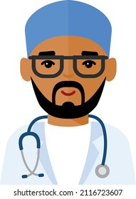 Flat medical illustration with physician in medical clothes with a stethoscope.
 Vector Illustration Avatar Doctor with Stethoscope.
