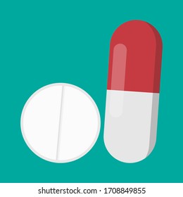 Flat medical pills icon isolated on white background. Vector illustration. Eps 10.