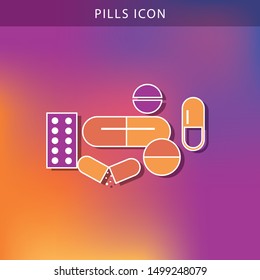 Flat medical pills icon. Tablets symbol. Health care