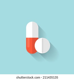 Flat medical pills icon. Tablets symbol. Health care.