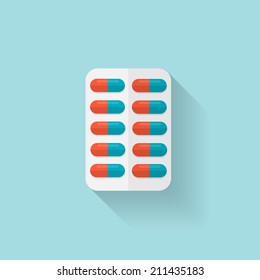 Flat medical pills icon. Tablets symbol. Health care.