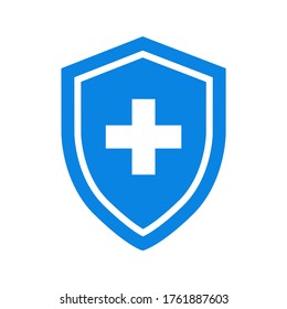 Flat medical protective shield. Shield icon with cross. Protection symbol.