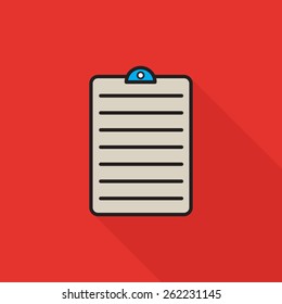 Flat medical report, vector clipboard with red background