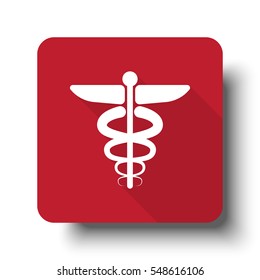 Flat Medical Symbol web icon on red button with drop shadow