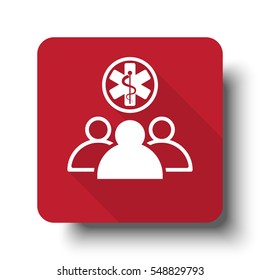 Flat Medical Team web icon on red button with drop shadow