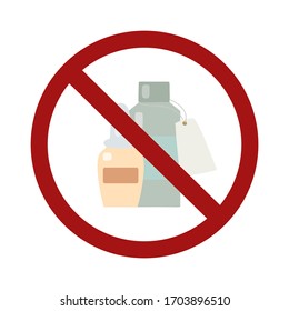 Flat medication bottles in prohibition sign. The ban on self-medication. Do not take medicine without a doctor’s prescription. Vector object for icons, stickers and your design.