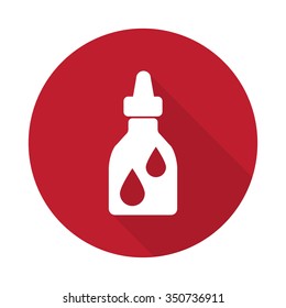 Flat Medicine Bottle icon with long shadow on red circle