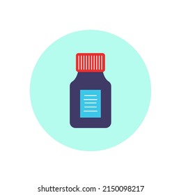 Flat Medicine Bottle. Vitamin Bottle With Prescription Label, Drug Pills Container Or Vitamins And Minerals Pill. Good For Medical Banner Or Poster, Pharmacology Advertising Of Vitamins, Painkillers, 