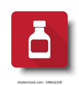 Flat Medicine Bottle web icon on red button with drop shadow