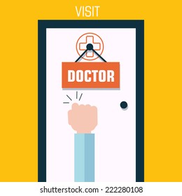 Flat medicine concept visit a doctor in hospital background. Vector illustration design