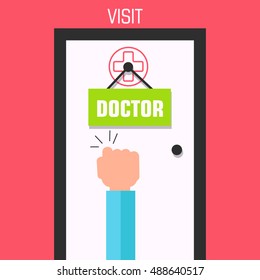 Flat medicine concept visit a doctor in hospital background. Vector illustration design