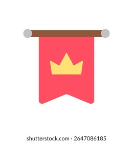 Banner medieval plano com bordas afiadas e cor arrojada, simbolizando o poder real ou território. Perfeito para elementos de interface do usuário, emblemas de clã ou jogo de fantasia.