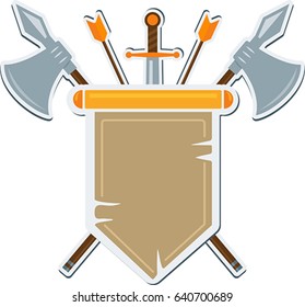 Flat medieval blazon with cold arms. Vector coat of arms