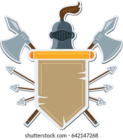 Flat medieval blazon with cold arms. Vector coat of arms