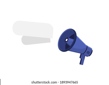 Flat megaphone background. Blue loudspeaker in flat design. Bullhorn for shouting product promotion announcements to customers. Important notice. Eps 10
