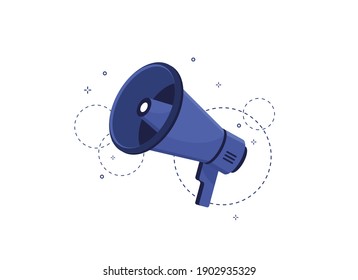 Flat megaphone background. Blue loudspeaker in flat design. Bullhorn for shouting product promotion announcements to customers. Important notice. Eps 10