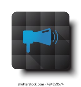 Flat Megaphone icon on black app button with drop shadow