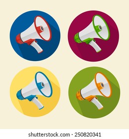 Flat megaphone icons set isolated. Circle buttons 
