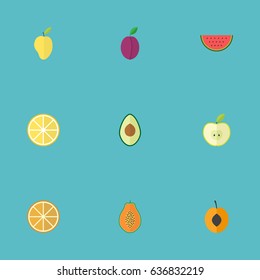 Flat Melon Slice, Lime, Citrus And Other Vector Elements. Set Of Berry Flat Symbols Also Includes Slice, Pear, Melon Objects.