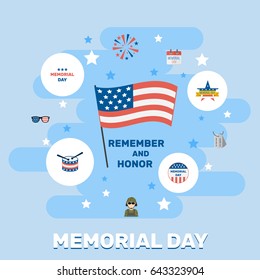 Flat Memorial Day, Firecracker, History And Other Vector Elements. Set Of Day Flat Symbols Also Includes Memorial, Army, Instrument Objects.