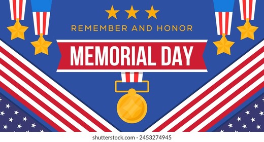 flat memorial day horizontal banner illustration design