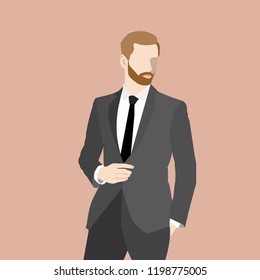 flat men in black suit vector editable colourable