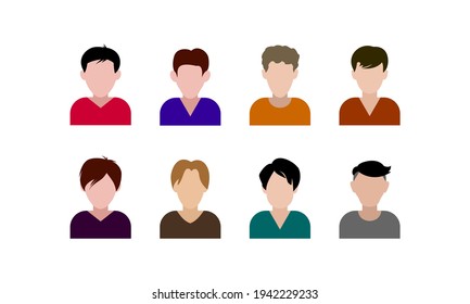 Hombres planos con diferentes íconos de avatar de peinado.