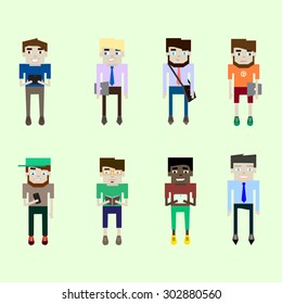 Flat Men Workers Profile Avatar Abstract Set