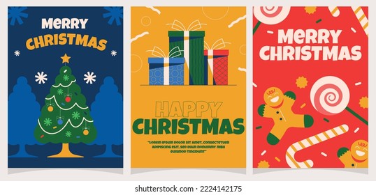 Flat merry Christmas festive seasonal vector card collection template